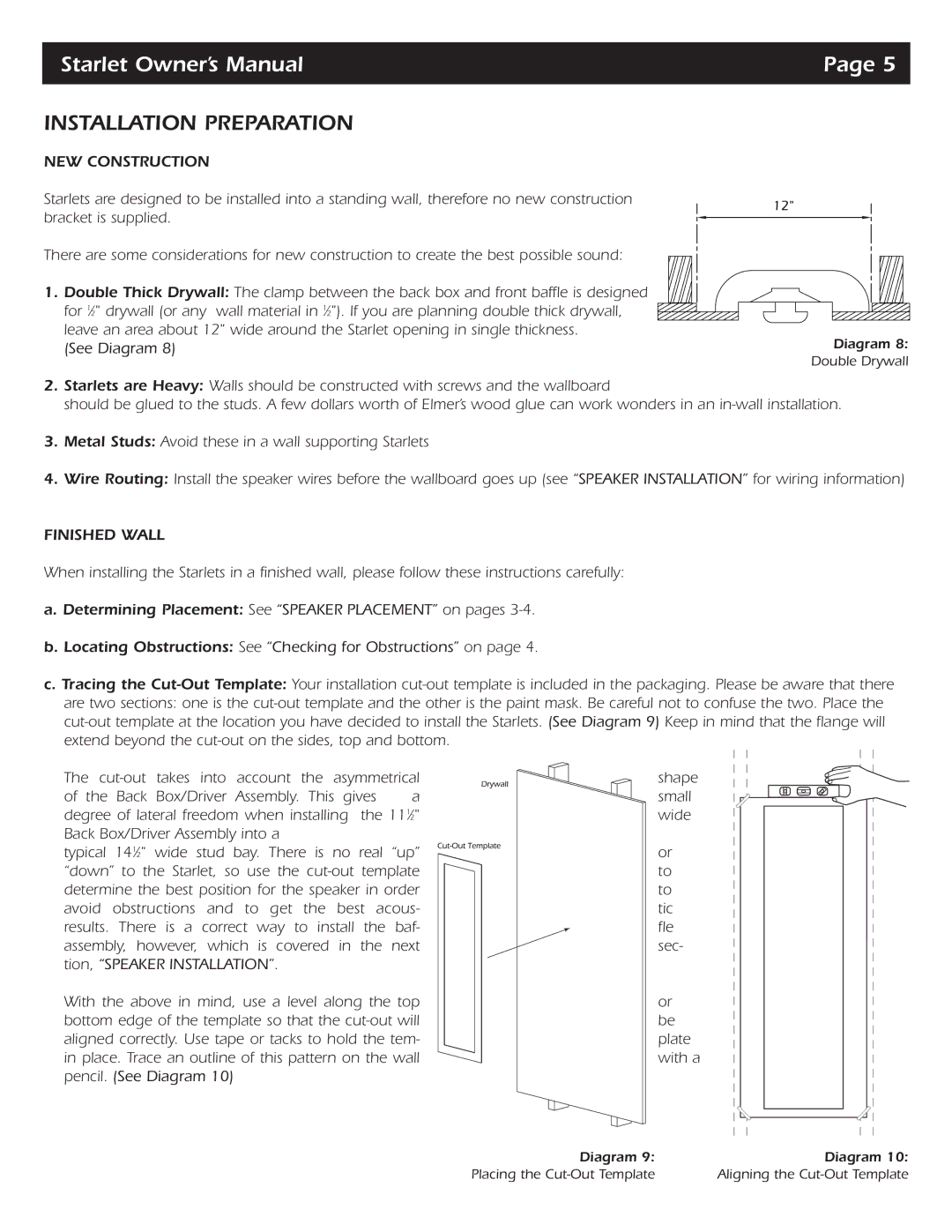 SpeakerCraft Starlet 9, Starlet 6, Starlet 4 owner manual Installation Preparation, NEW Construction, Finished Wall 