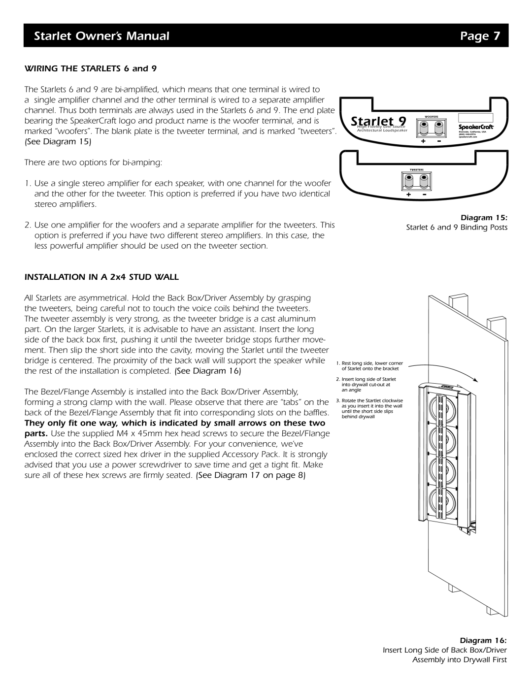 SpeakerCraft Starlet 4, Starlet 9, Starlet 6 owner manual 