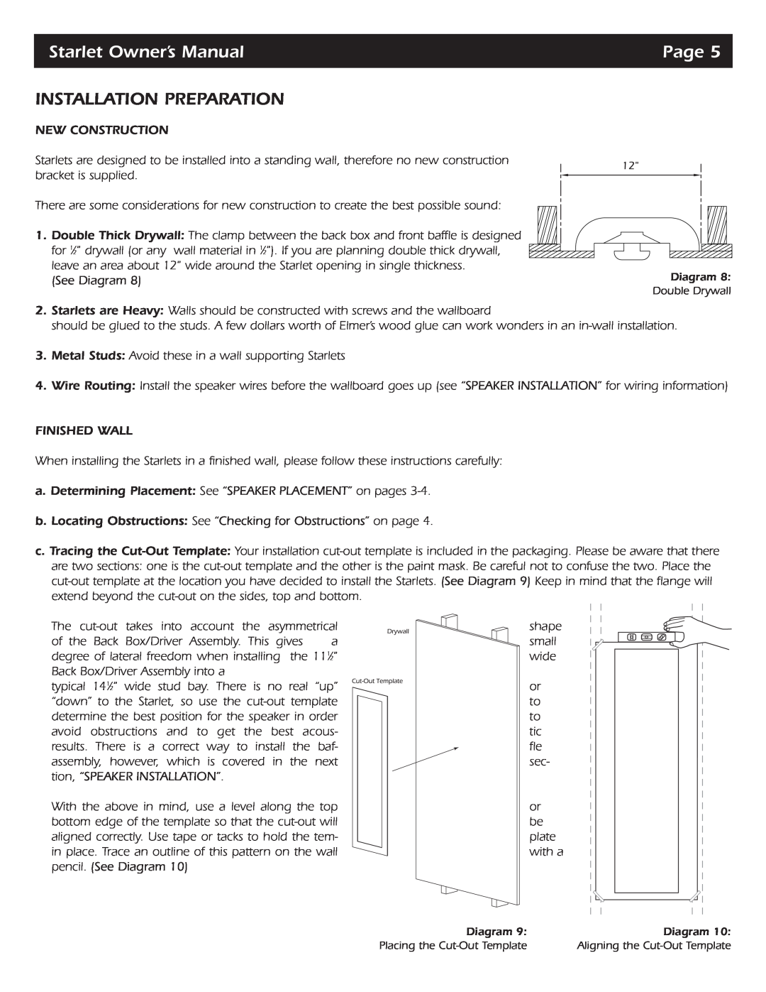 SpeakerCraft Starlet 9, Starlet 6, Starlet 4 owner manual Installation Preparation, Page 