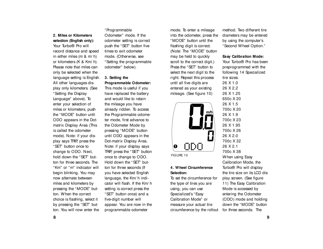 Specialized 23A manual Tire size on its LCD dis- play screen. See figure 