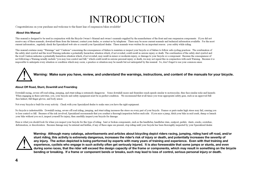 Specialized BigHit manual Introduction, About this Manual 