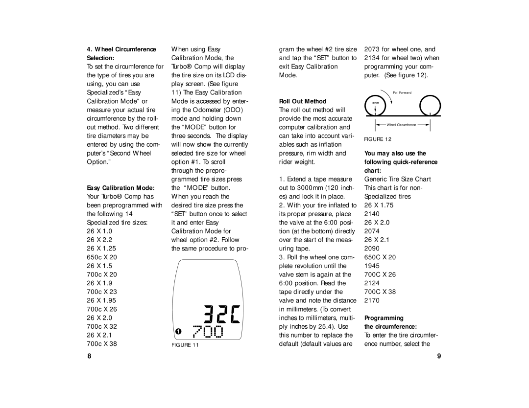 Specialized Comp manual Selection, Type of tires you are, Using, you can use, Puter’s Second Wheel, Option 