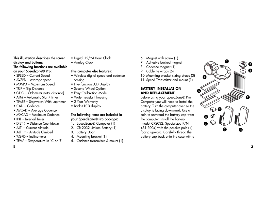 Specialized CR2032 manual Battery Installation, ODO Odometer total distance Easy Calibration Mode, Replacement 