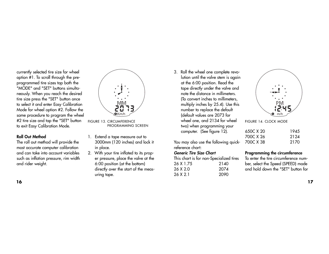 Specialized CR2032 manual This chart is for non-Specialized tires 2140 2074 2090, 650C X 1945 700C X 2124 2170 