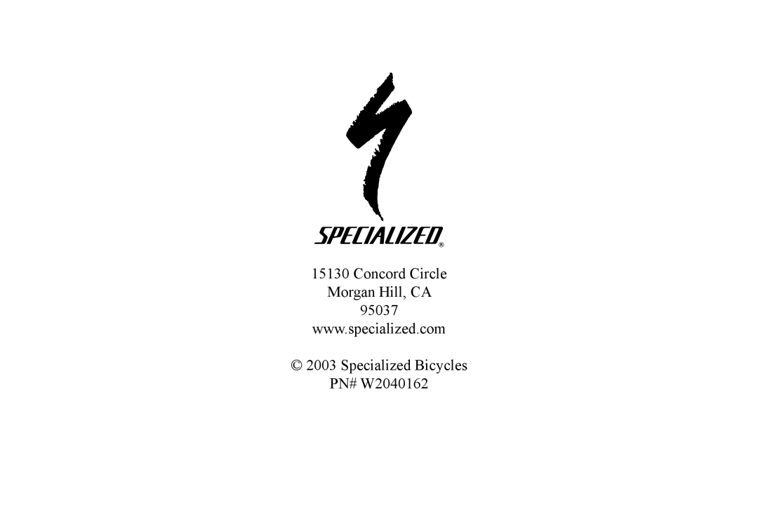 Specialized Enduro manual Specialized Bicycles PN# W2040162 