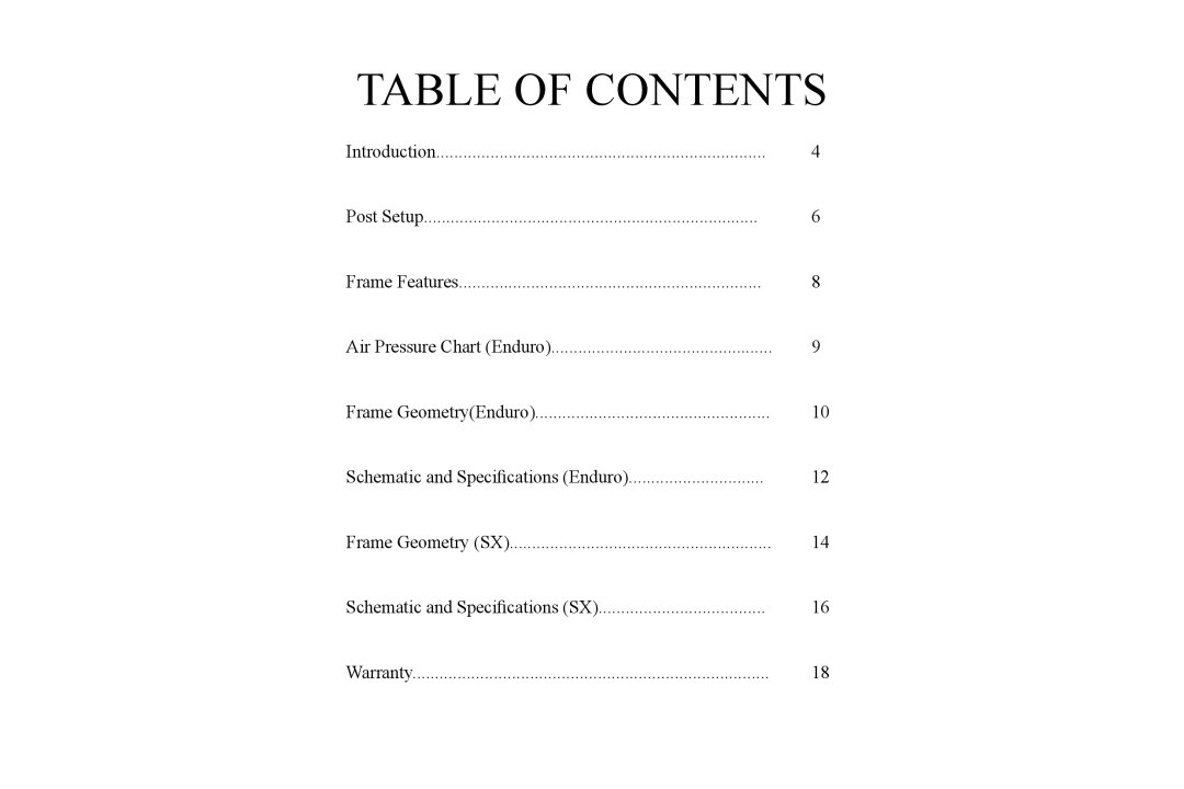 Specialized Enduro manual Table of Contents 