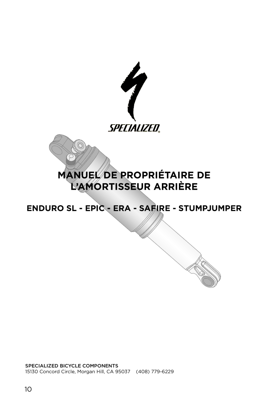 Specialized EPA, EPIC, ENDURO SL manual Manuel DE Propriétaire DE ’AMORTISSEUR Arrière 