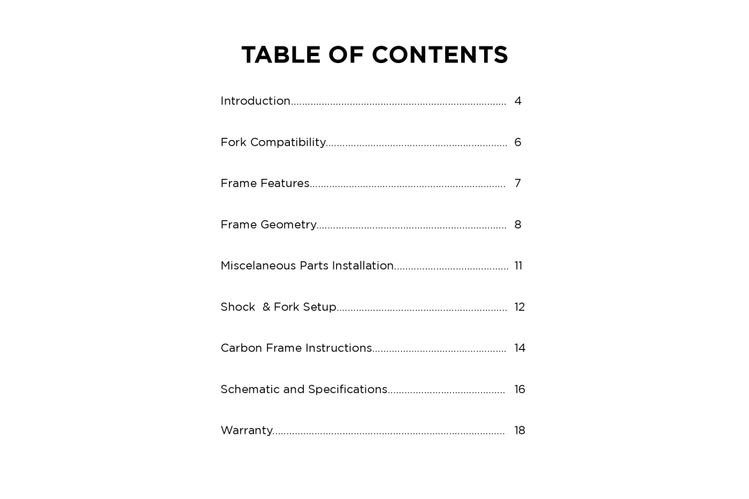 Specialized Era manual Table of Contents 