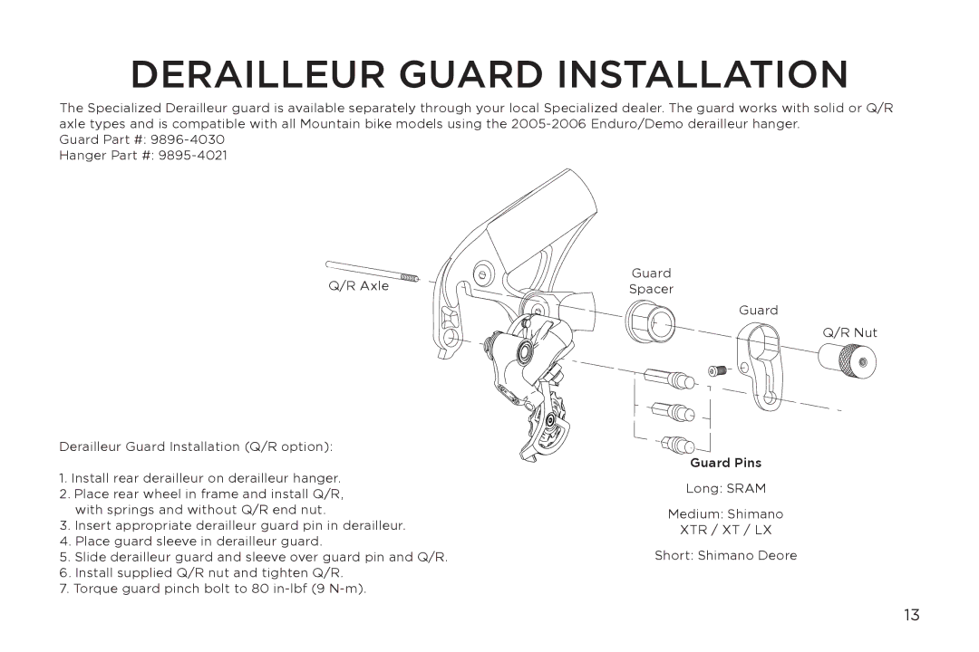 Specialized FSR 130 manual Derailleur Guard Installation 