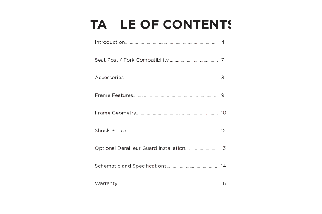 Specialized FSRXC manual Table of Contents 