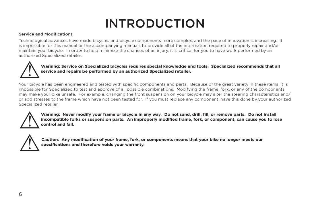 Specialized FSRXC manual Introduction 