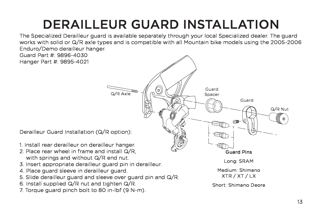 Specialized FSRXC manual Derailleur Guard Installation 