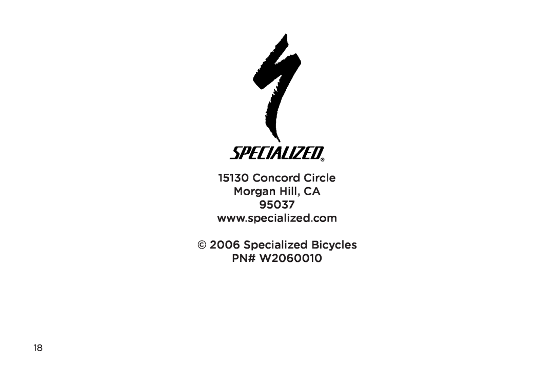 Specialized FSRXC manual Concord Circle Morgan Hill, CA 95037, Specialized Bicycles PN# W2060010 
