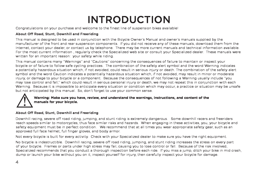Specialized FSRXC manual Introduction 