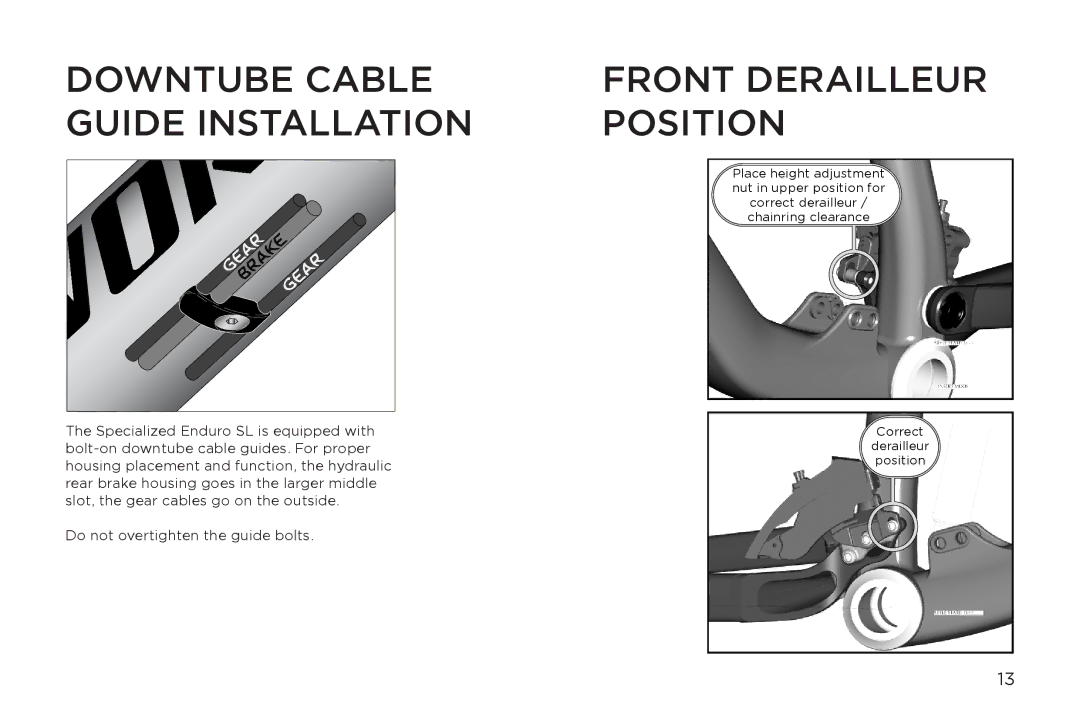 Specialized Home Gym manual Downtube Cable Guide Installation, Front Derailleur Position 