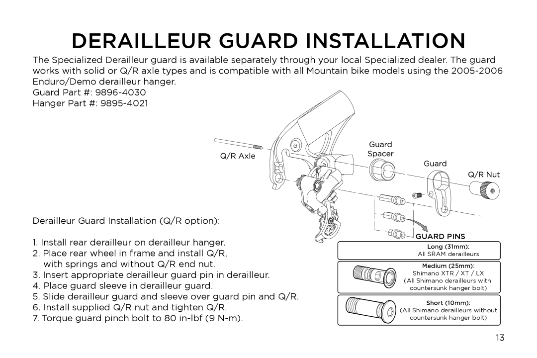 Specialized Myka manual Derailleur Guard Installation, Guard Pins 