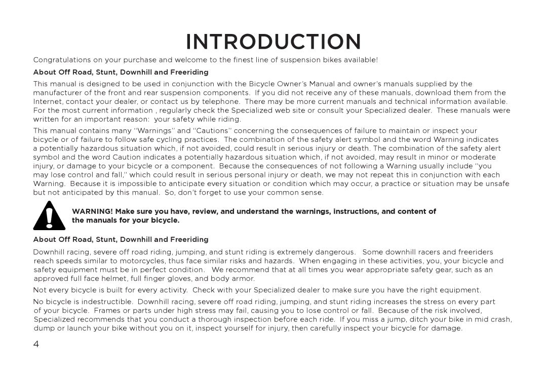 Specialized Myka manual Introduction 