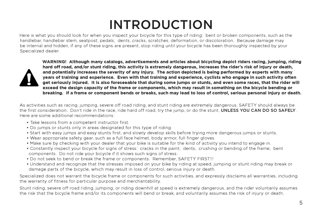 Specialized Myka manual Introduction 