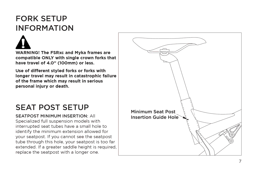 Specialized Myka manual Fork Setup Information 