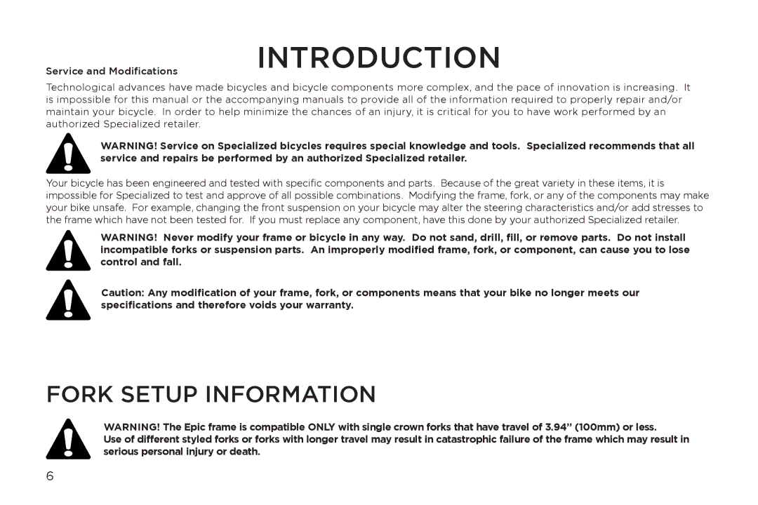 Specialized Roll X, Roubaix manual Fork Setup Information 