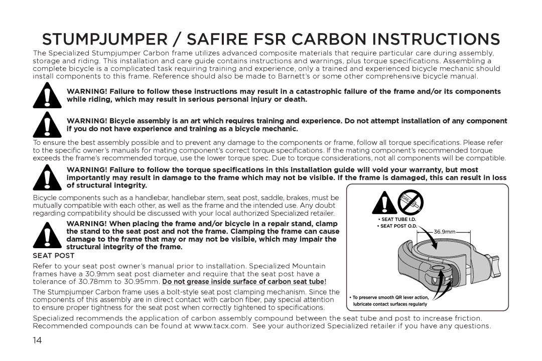 Specialized manual Stumpjumper / Safire FSR Carbon Instructions 