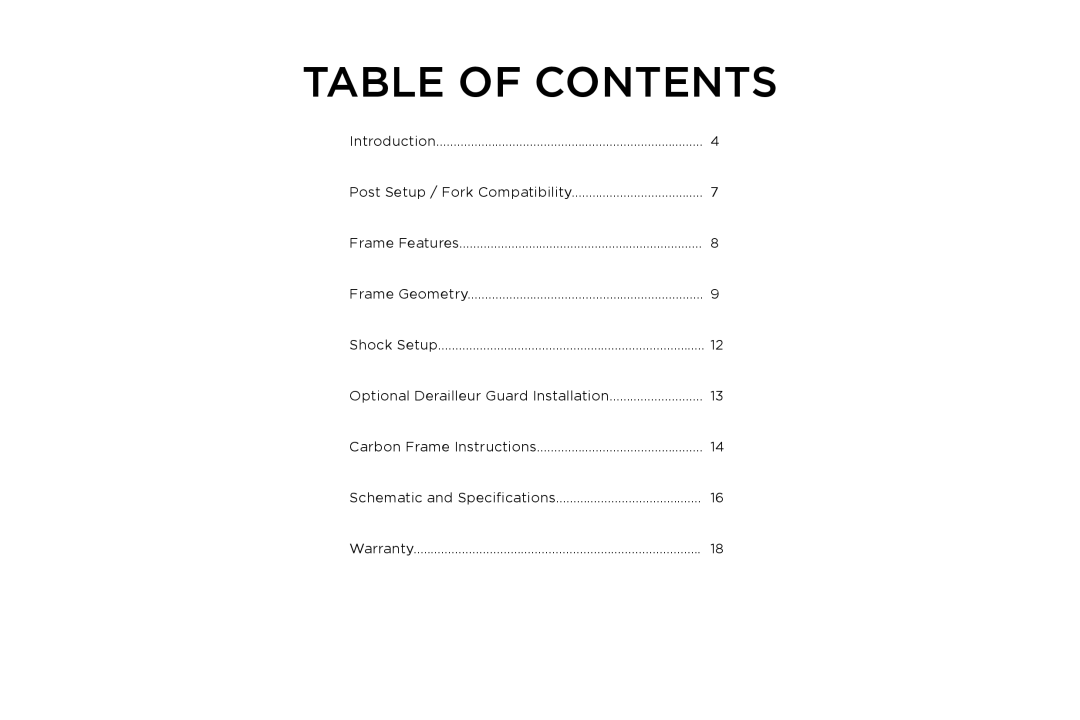 Specialized Safire manual Table of Contents 