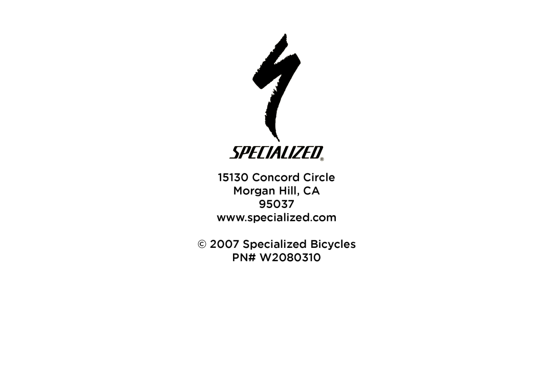 Specialized Safire manual Concord Circle Morgan Hill, CA 95037, Specialized Bicycles PN# W2080310 