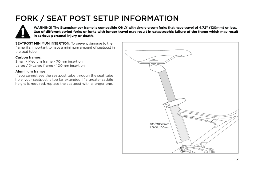 Specialized Safire manual Fork / Seat Post Setup Information 