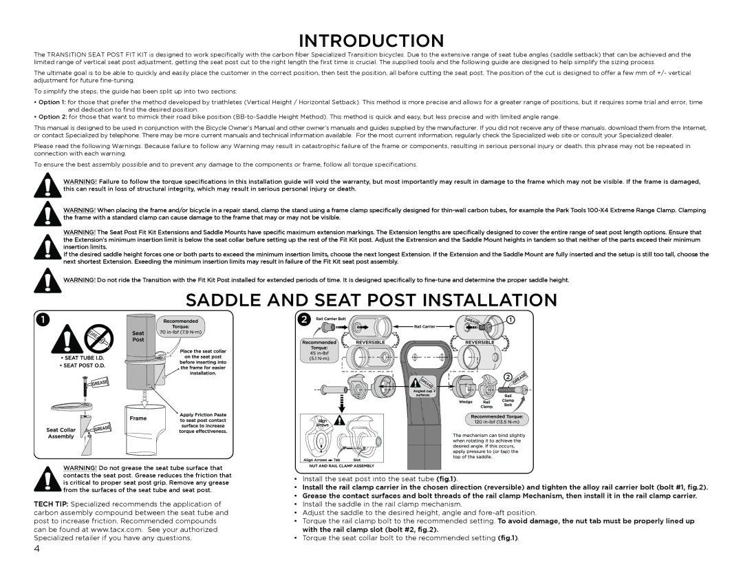 Specialized Transition Bicycles manual Introduction 