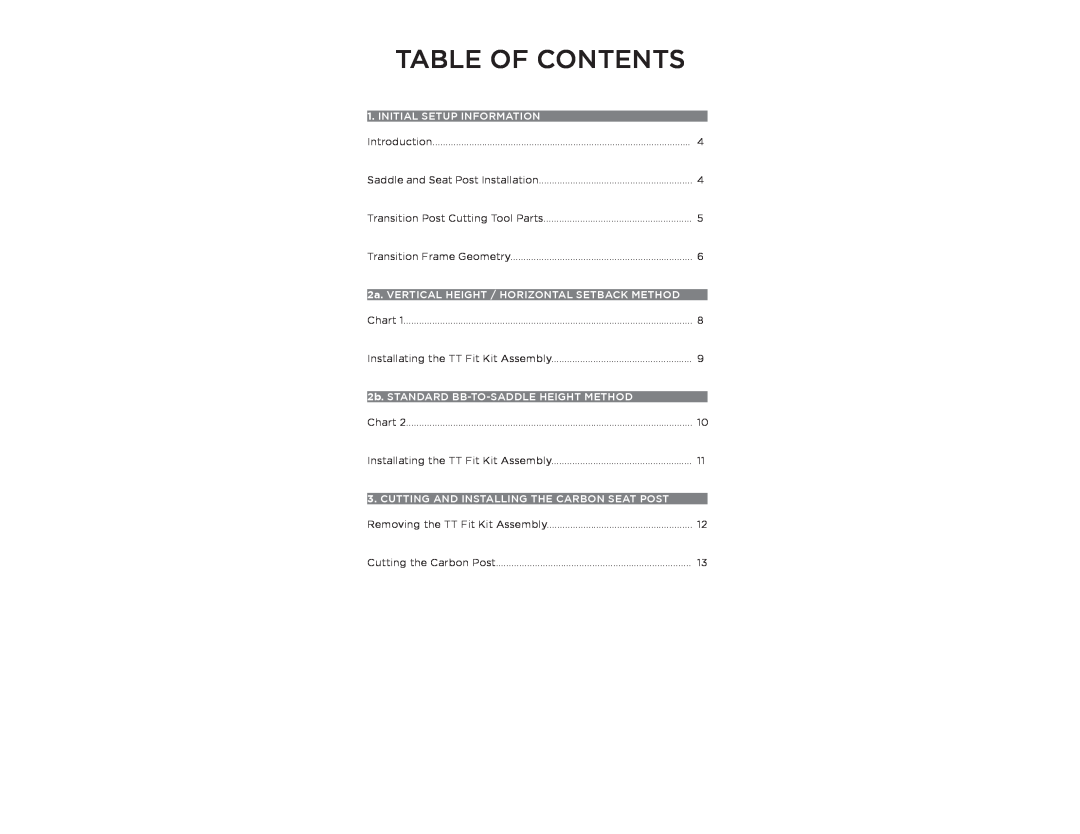 Specialized Transition Bicycles Table Of Contents, Initial Setup Information, 2b. STANDARD BB-TO-SADDLE HEIGHT METHOD 