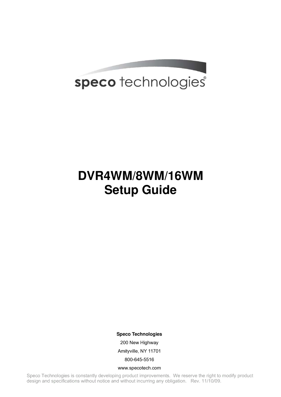 Speco Technologies setup guide DVR4WM/8WM/16WM 