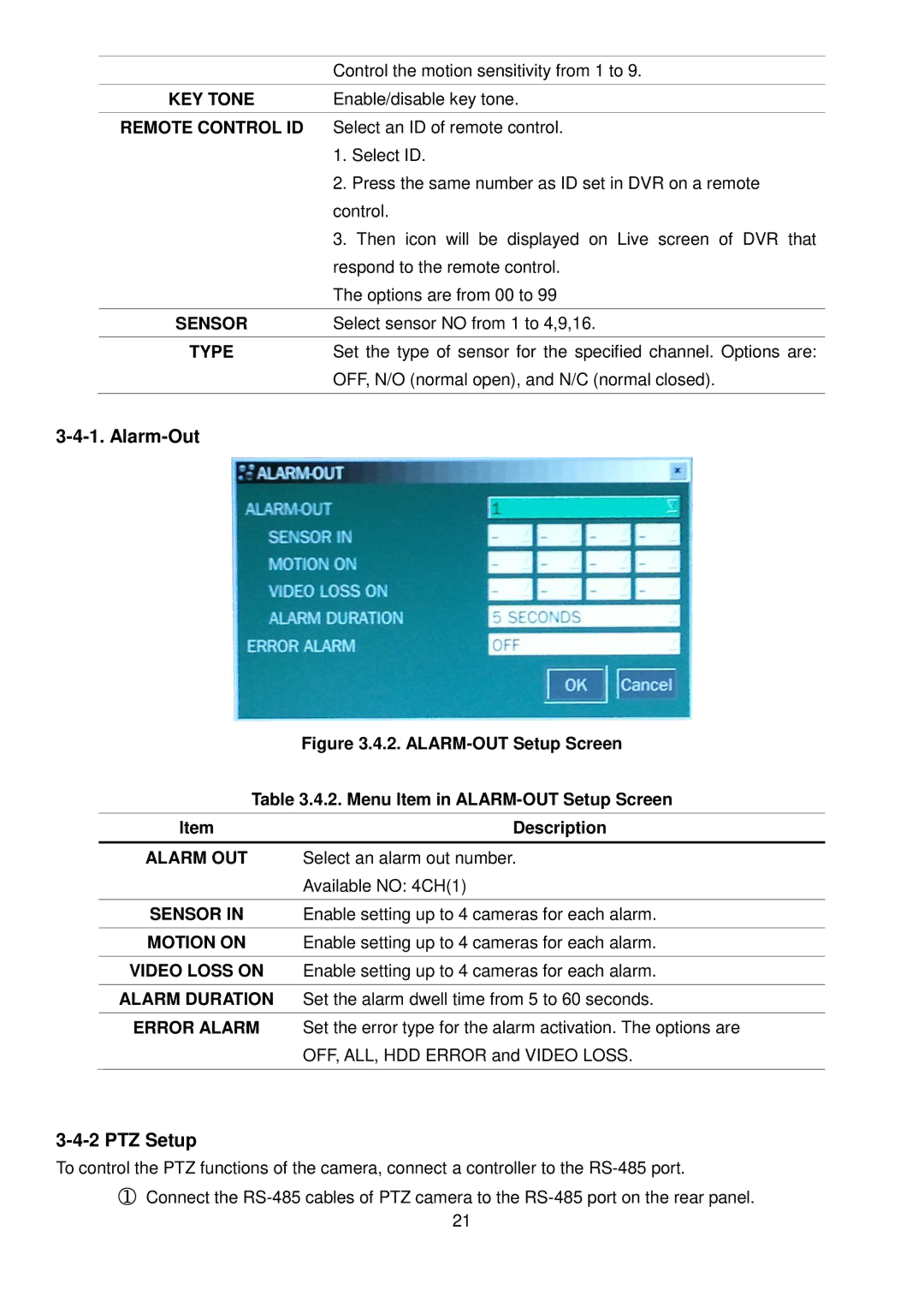 Speco Technologies 4HD manual Alarm-Out, PTZ Setup 