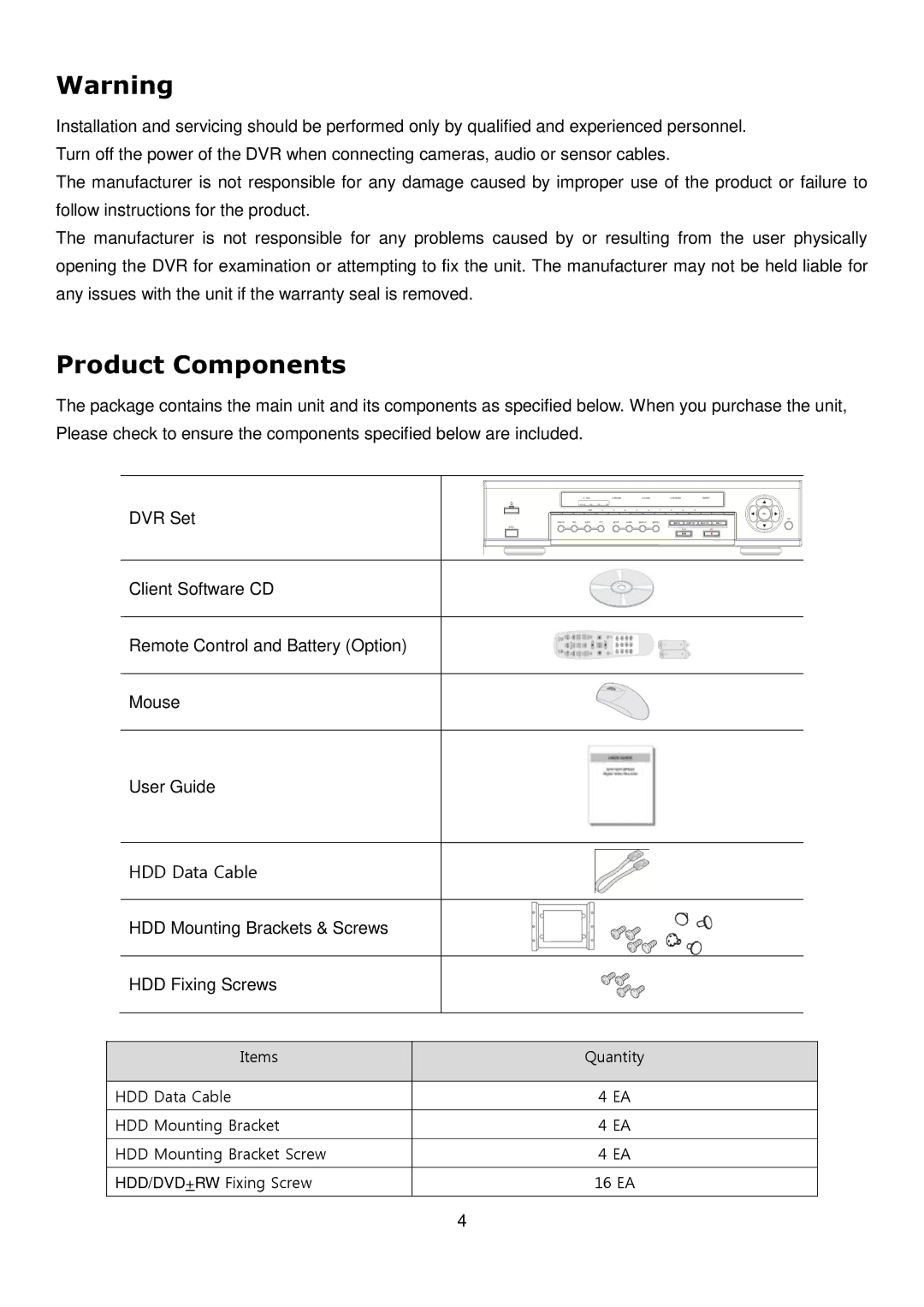 Speco Technologies 4HD manual Product Components 