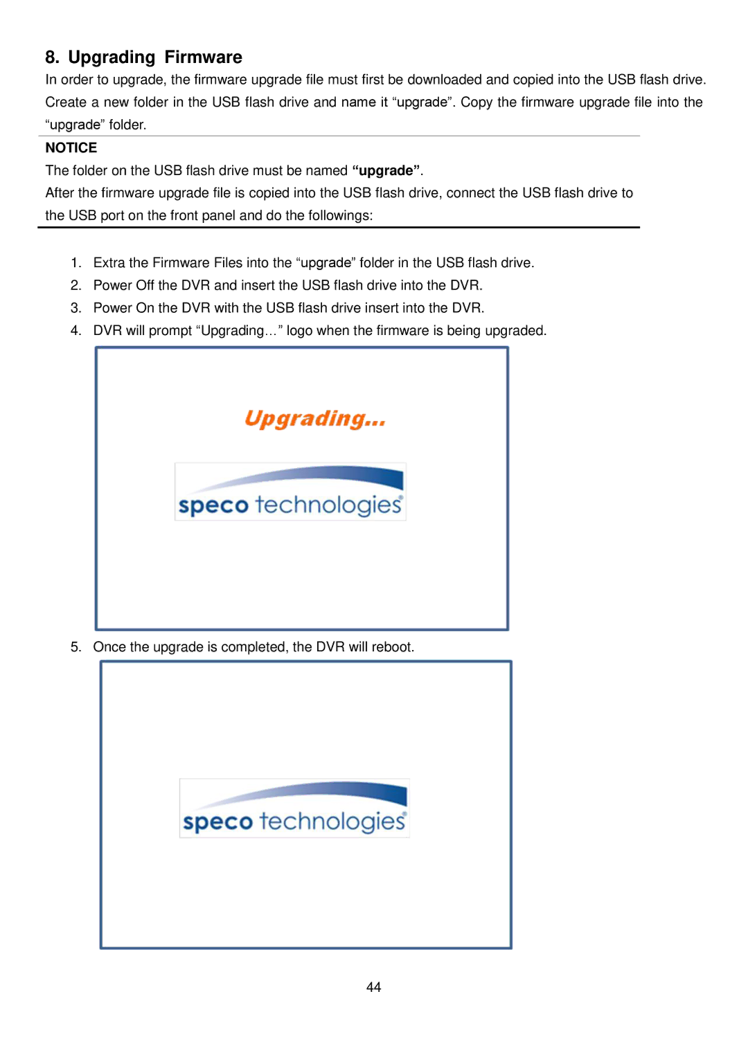 Speco Technologies 4HD manual Upgrading Firmware 