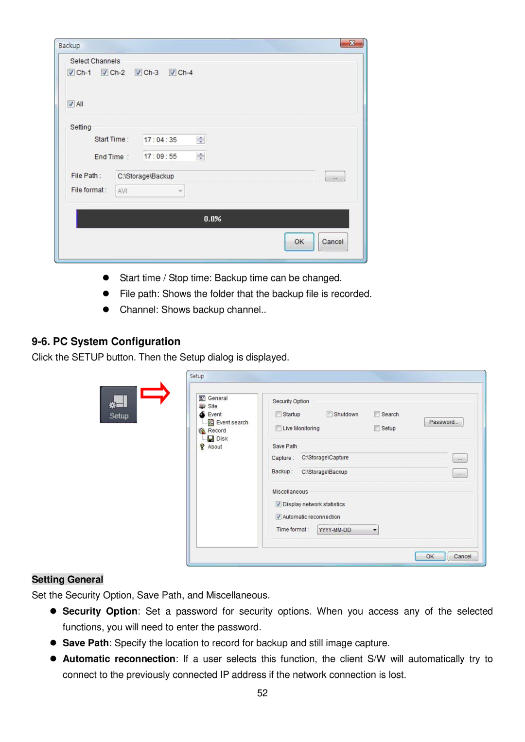 Speco Technologies 4HD manual PC System Configuration, Setting General 