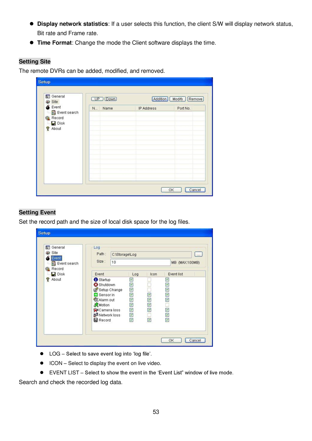 Speco Technologies 4HD manual Setting Site, Setting Event 