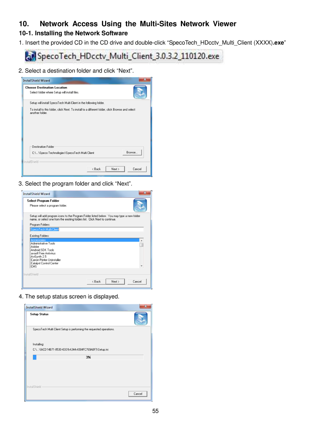 Speco Technologies 4HD manual Network Access Using the Multi-Sites Network Viewer, Installing the Network Software 