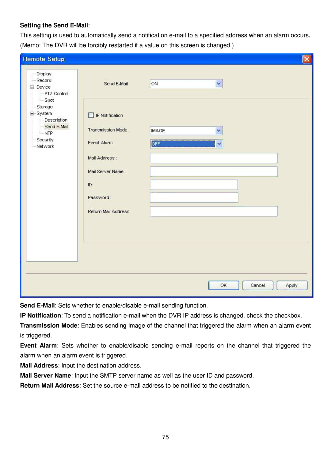 Speco Technologies 4HD manual Setting the Send E-Mail 