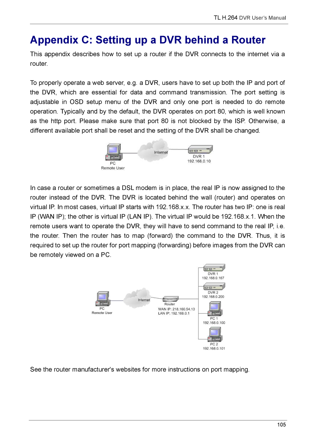 Speco Technologies 4TL specifications Appendix C Setting up a DVR behind a Router 