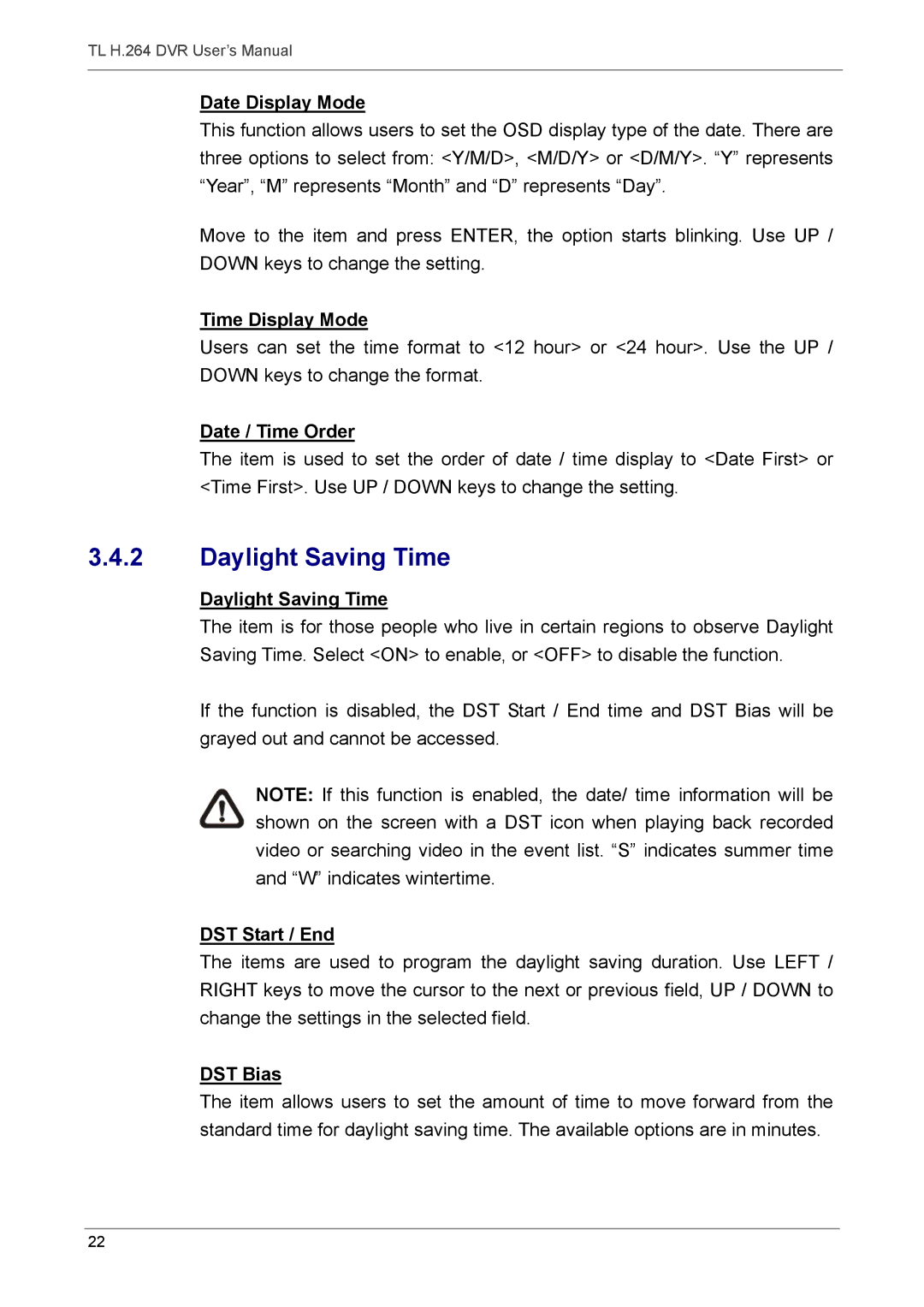 Speco Technologies 4TL specifications Daylight Saving Time 