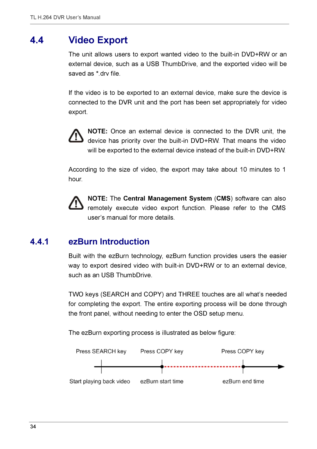 Speco Technologies 4TL specifications Video Export, EzBurn Introduction 