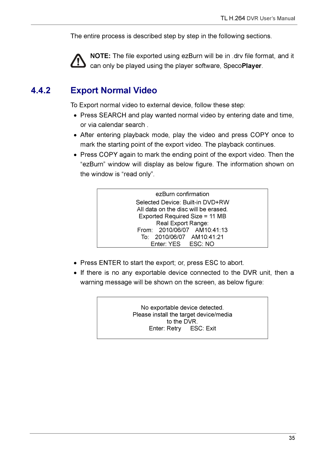 Speco Technologies 4TL specifications Export Normal Video 