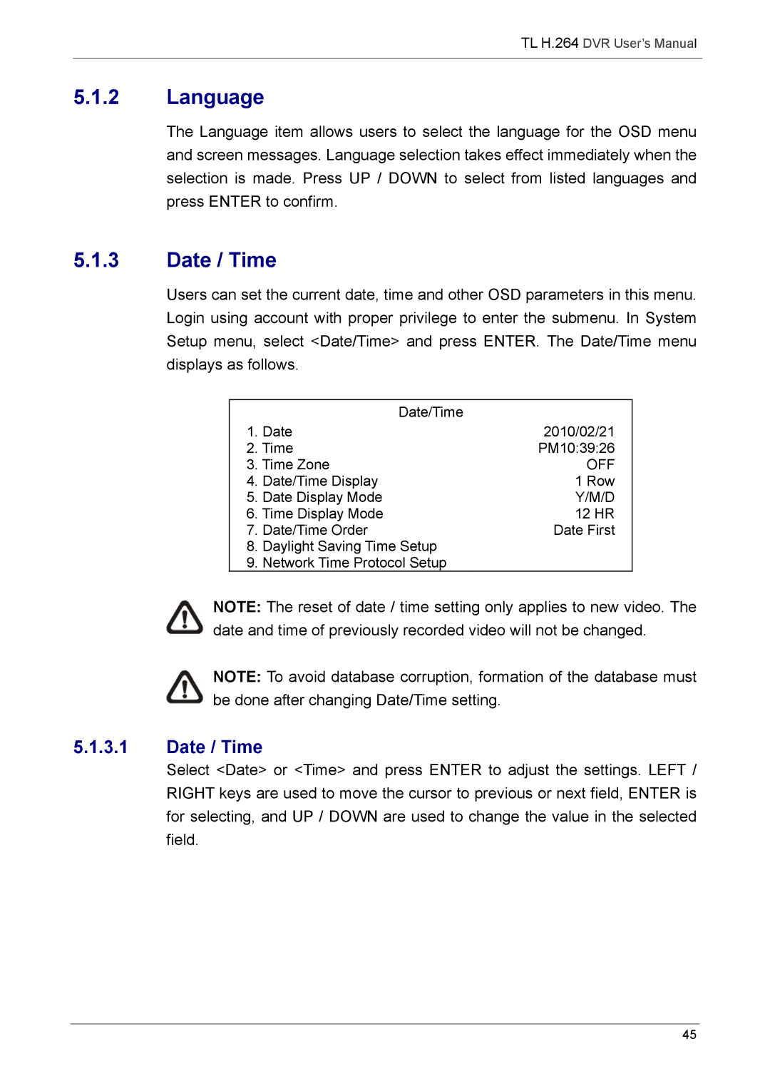 Speco Technologies 4TL specifications Language, Date / Time 