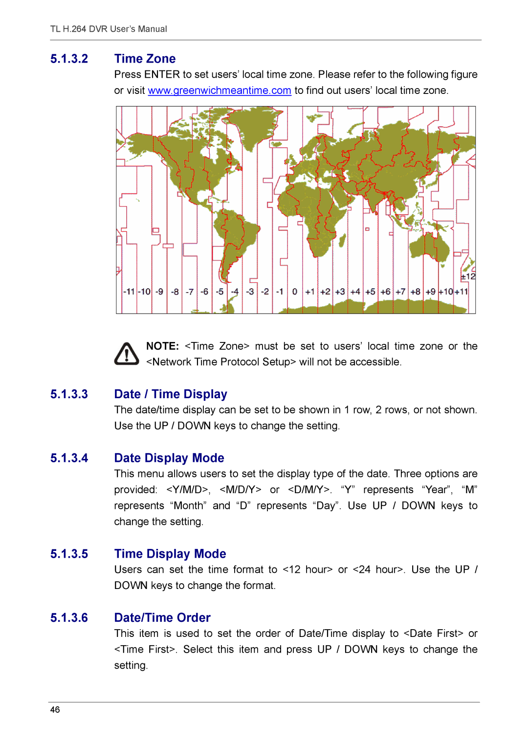 Speco Technologies 4TL specifications Time Zone Date / Time Display, Date Display Mode, Time Display Mode, Date/Time Order 