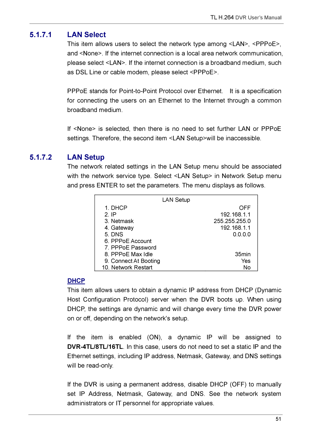 Speco Technologies 4TL specifications LAN Select, LAN Setup 