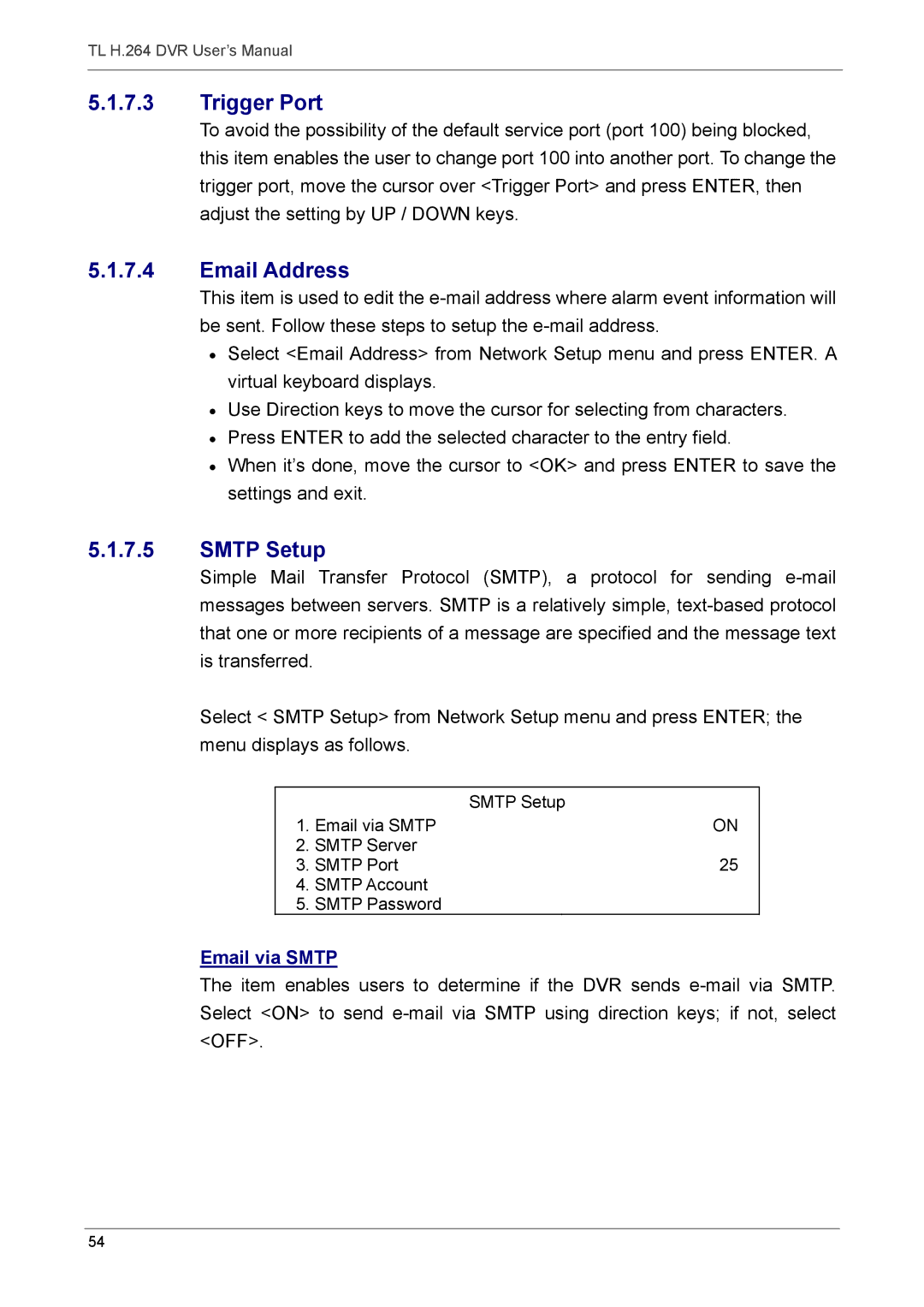 Speco Technologies 4TL specifications Trigger Port, Email Address, Smtp Setup, Email via Smtp 