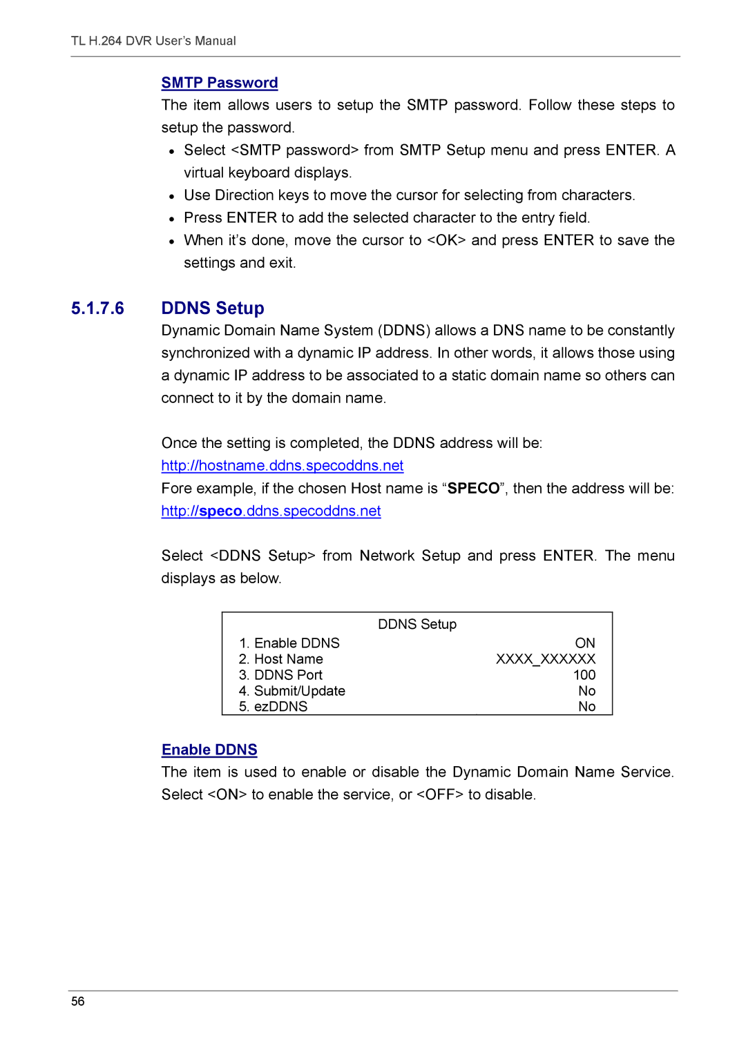 Speco Technologies 4TL specifications Ddns Setup, Smtp Password, Enable Ddns 