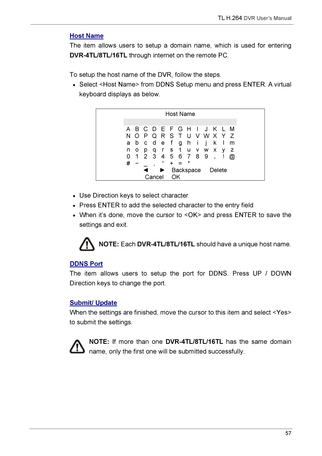 Speco Technologies 4TL specifications Host Name, Ddns Port, Submit/ Update 