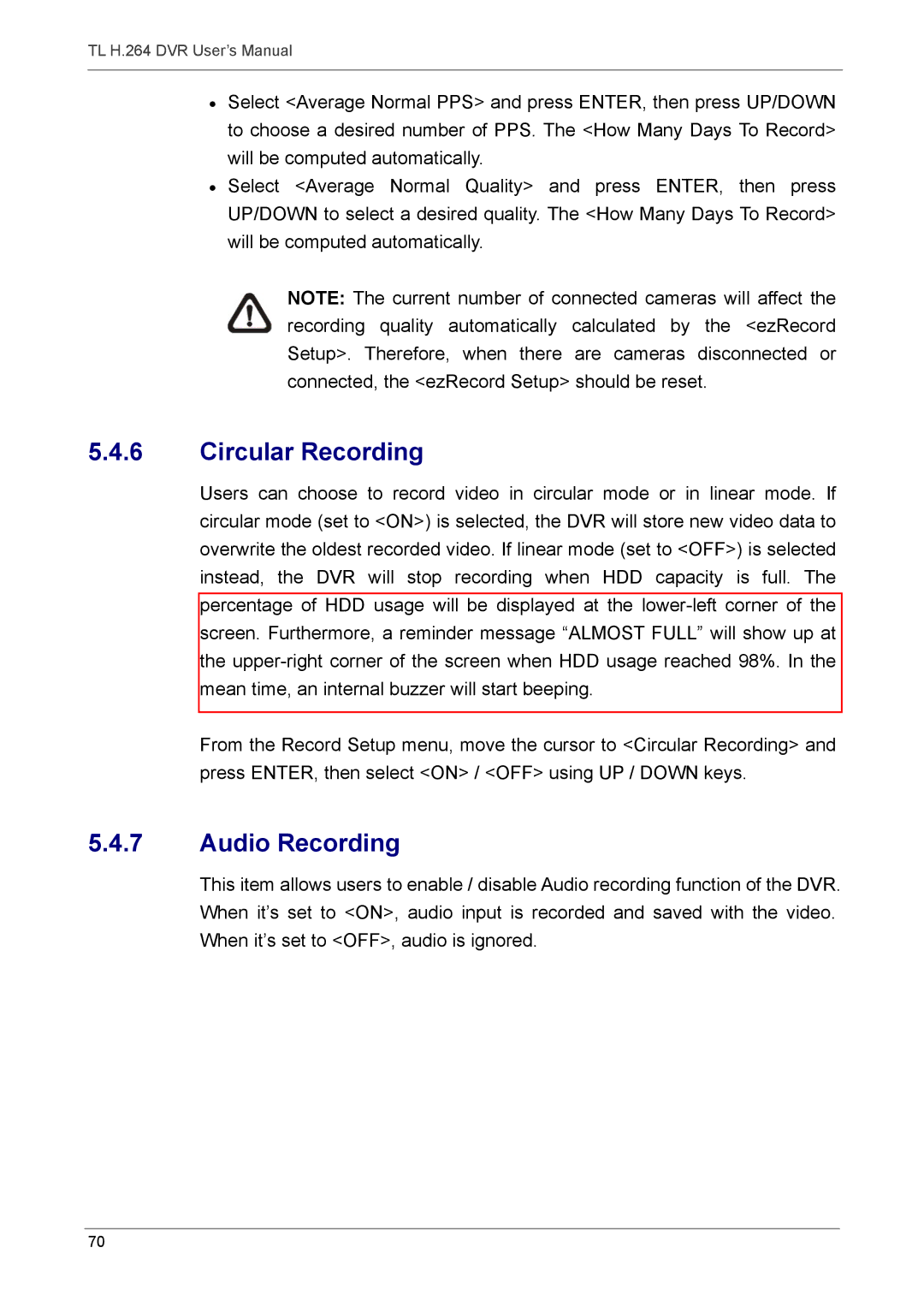 Speco Technologies 4TL specifications Circular Recording, Audio Recording 