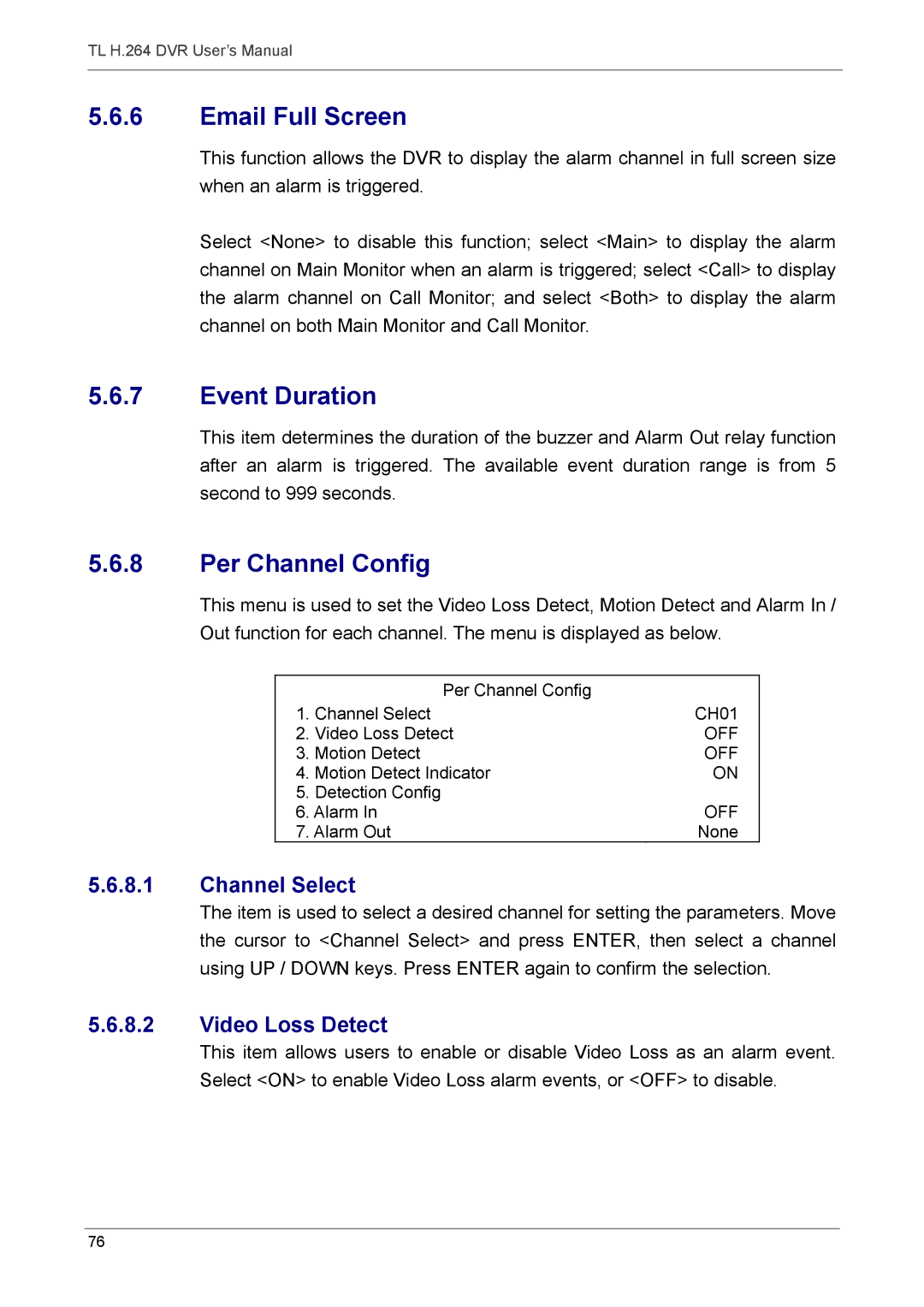 Speco Technologies 4TL Email Full Screen, Event Duration, Per Channel Config, Channel Select, Video Loss Detect 